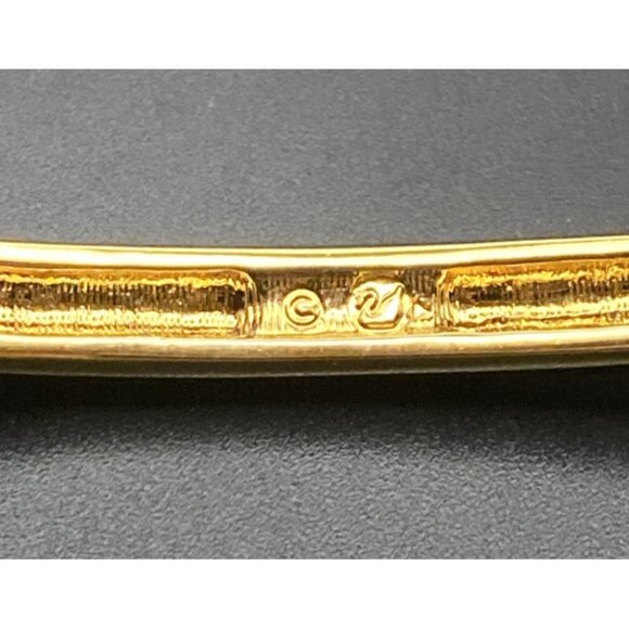 Swarovski Bangle Bracelet Hinged Oval Yellow Gold Plated Crystal Swan Signed - Picture 3 of 11